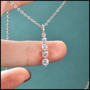 14K White Gold 0.92 CT Moissanite 5 Stone Round Pendant Necklace S925 Gift